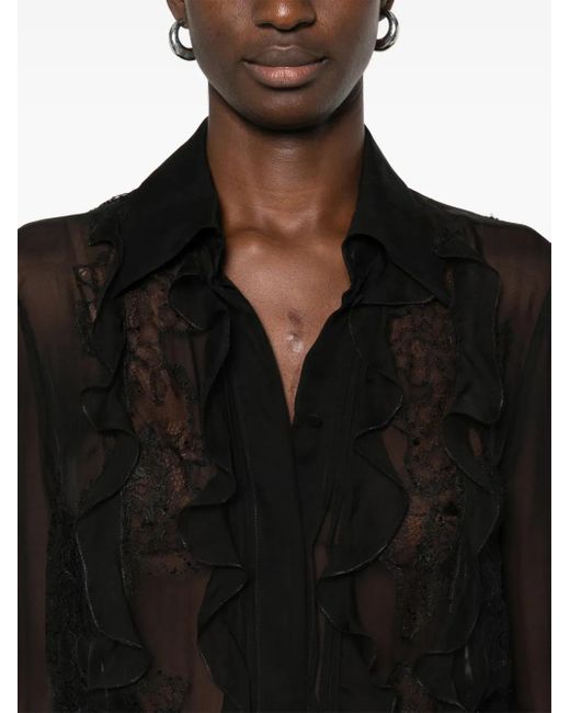 Valentino Garavani Black Floral-Embroidered Blouse