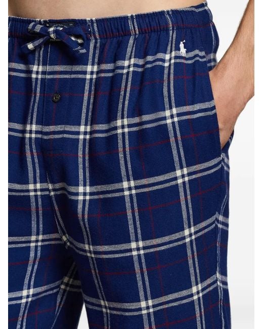 Polo Ralph Lauren Blue Plaid Flannel Sleep Set for men