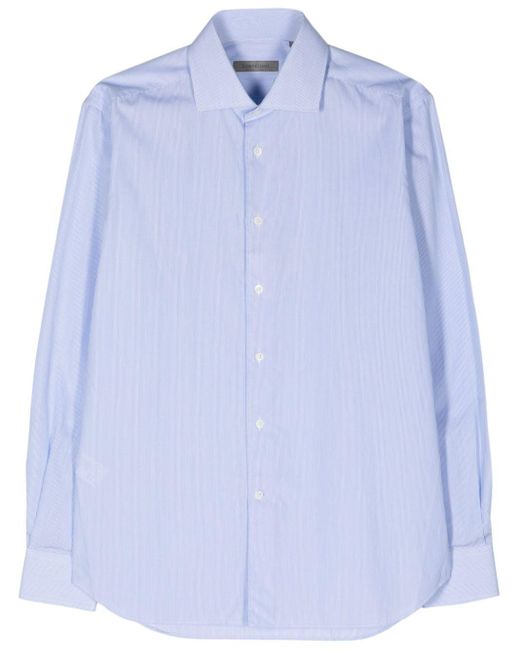 Pinstriped cotton shirt di Corneliani in Blue da Uomo