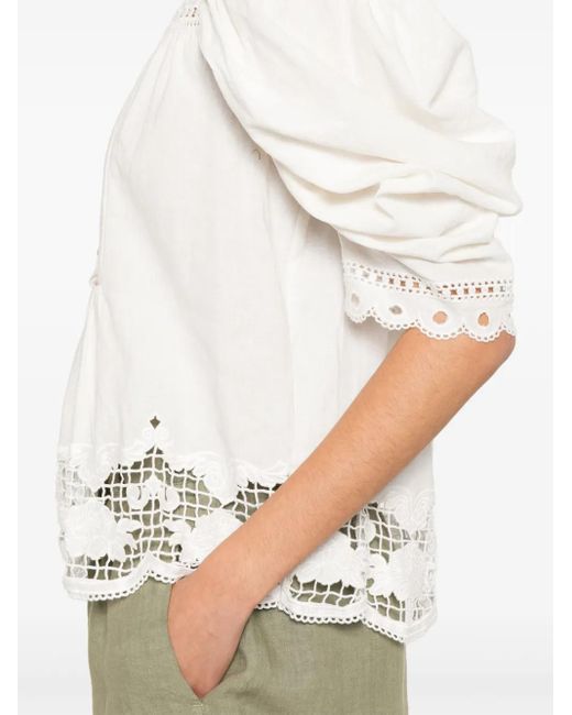 Farm Rio White Floral-Embroidered Blouse