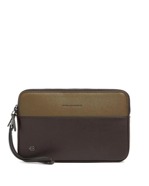 Piquadro Brown Two-Tone Leather Clutch Bag for men