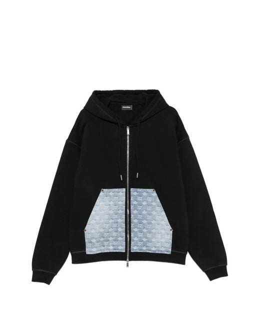 DSquared² Black Monogram-Pattern Hoodie for men