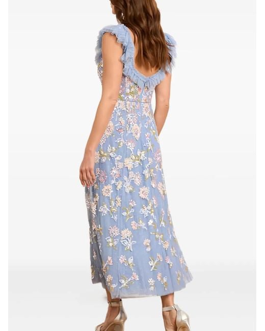 Needle & Thread Blue Sequin Ruffled Midi Dress