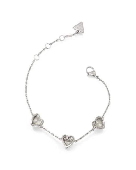 Guess White Heart-Charm Cable-Link Bracelet