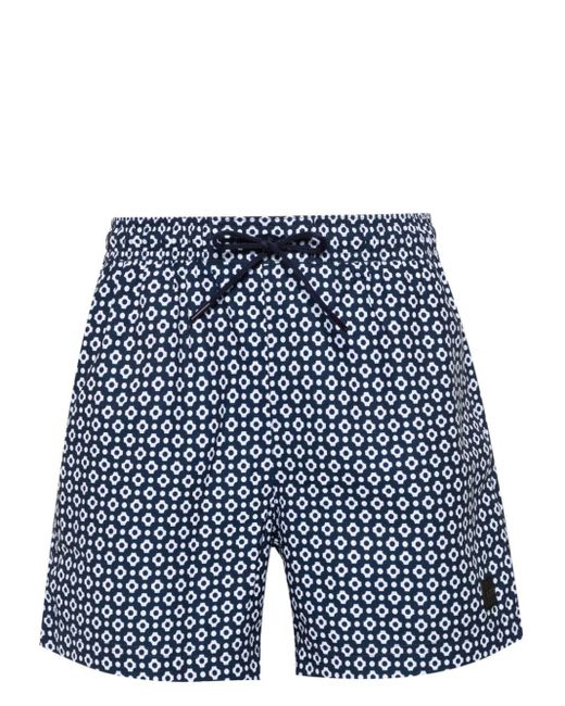 Boss Blue Geometric-print Swim Shorts for men