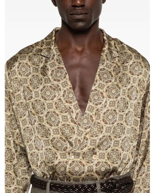 Emporio Armani Natural Geometric-Print Double-Breasted Shirt for men