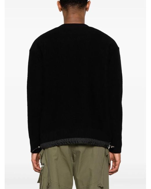 Sacai Black Drawstring-Hem Ribbed-Knit Jumper for men