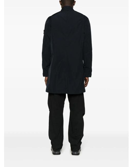 Stone Island Blue Compass-Badge Single-Breasted Coat for men