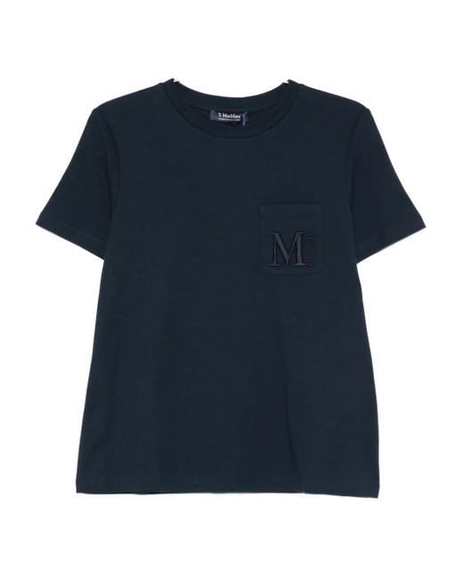 【MAX MARA】Logo embroidered cotton T-shirt Max Mara Logo-Embroidered T-Shirt in Blue | Lyst