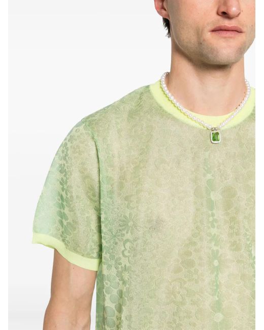 Martine Rose Green Floral Jacquard Logo T-Shirt for men