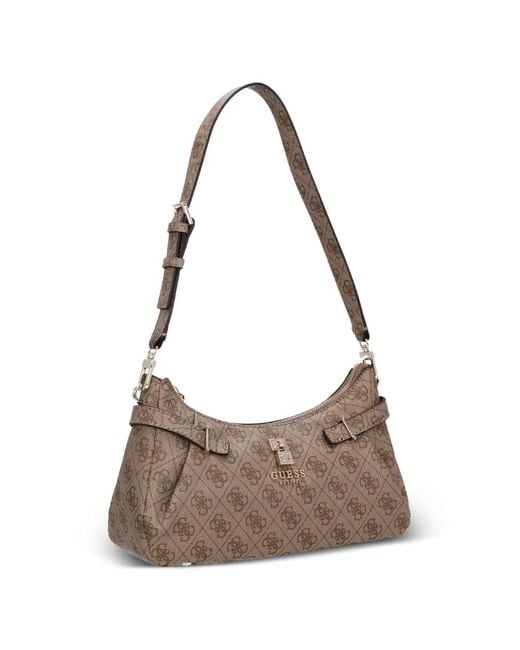 Guess Natural Yesba Logo-Pattern Padlock-Detail Shoulder Bag