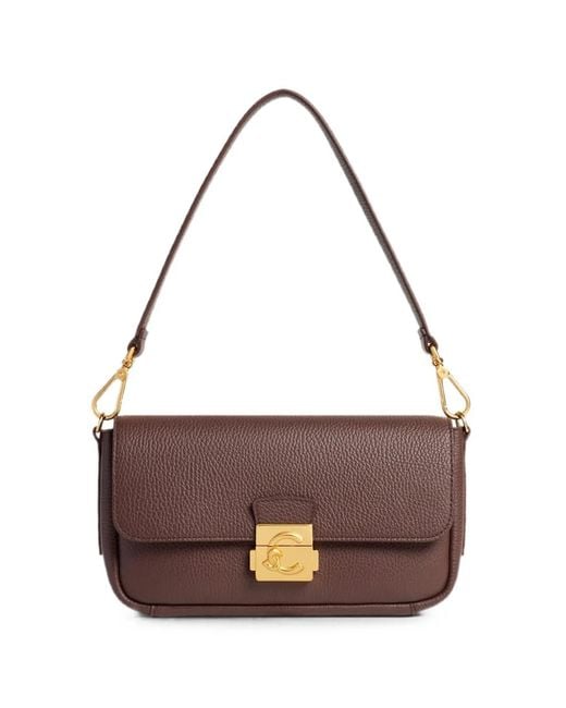 Coccinelle Brown Medium C-Me Lock Grainy Leather Shoulder Bag