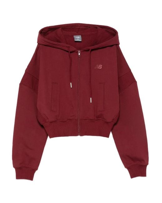 New Balance Hoodie Met Capuchon En Rits in het Red