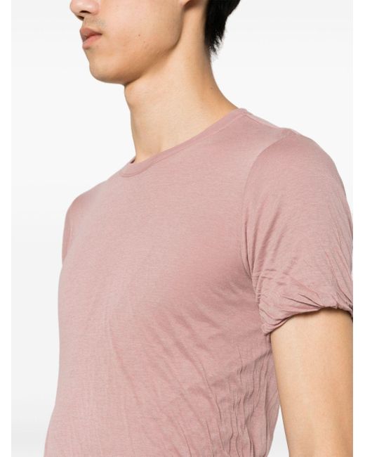 Rick Owens Pink Double Crinkled Cotton T-shirt for men