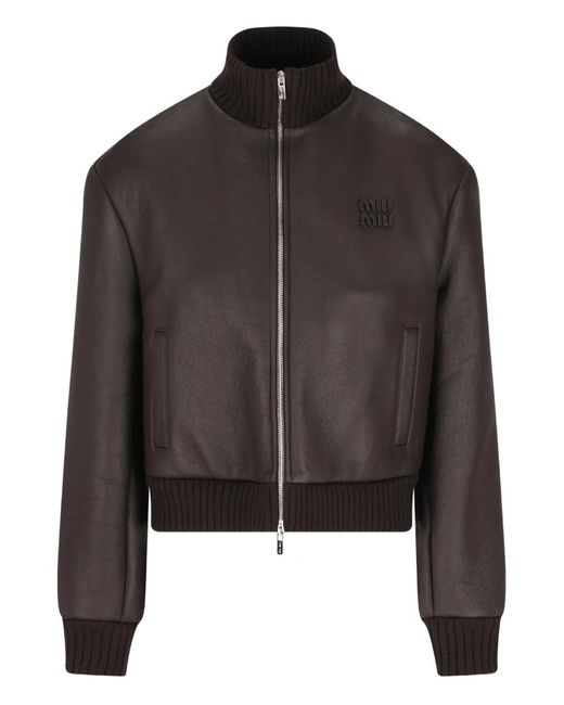 Miu Miu Black Logo-Patch Zipped Jacket