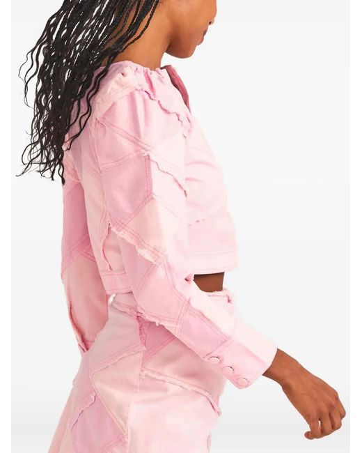 LoveShackFancy Pink Eleora Buttoned Cropped Jacket