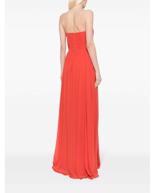 Elie Saab Red Crystal-embellished Strapless Silk Gown