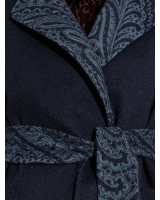 Etro Blue Paisley-Trimmed Belted Waistcoat