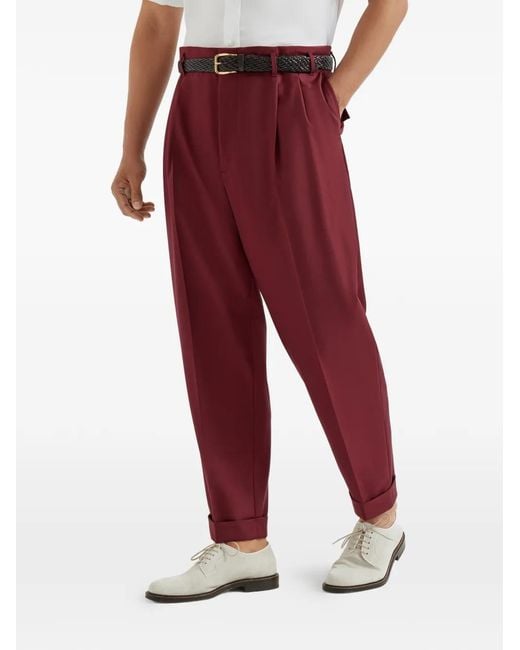 Brunello Cucinelli Red Virgin Wool Trousers for men