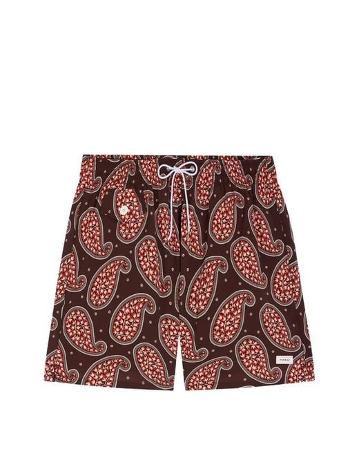 Fursac Red Paisley-Print Swim Shorts for men