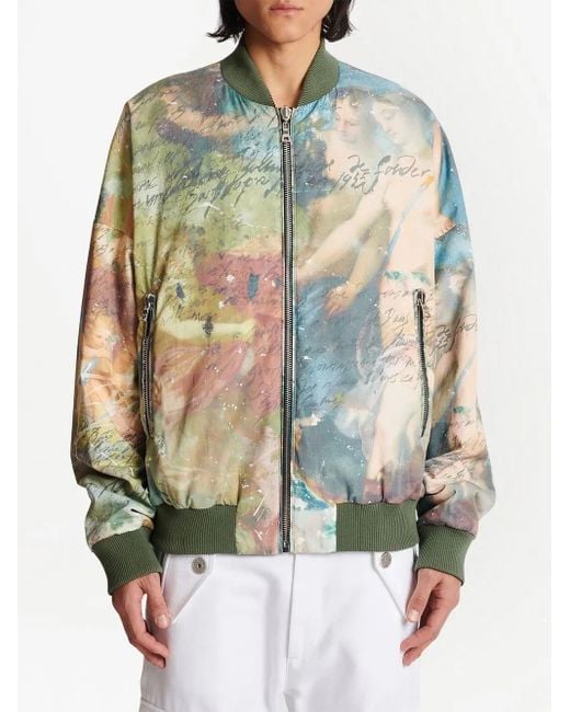 Balmain Green Printed Reversible Bomber Jacket for men