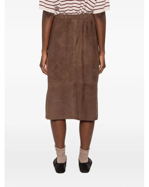 Max Mara Brown Drawstring-Waist Suede Skirt