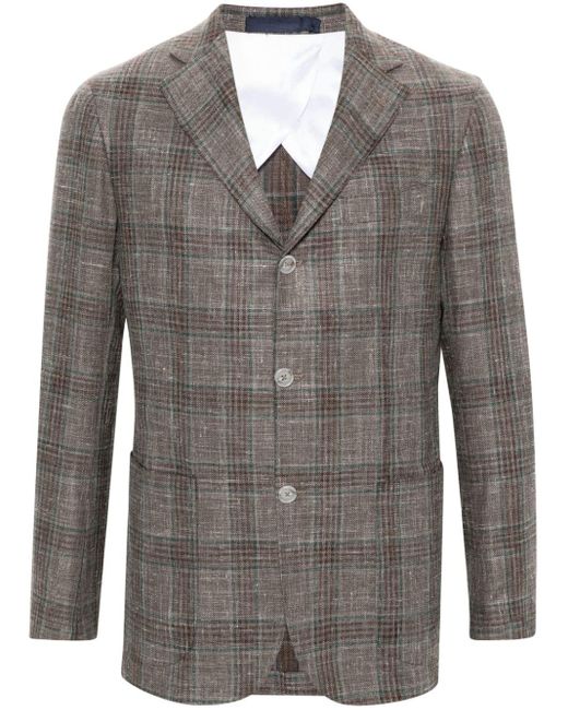 Barba Napoli Gray Plaid Tweed Blazer for men