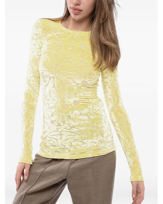 Jil Sander Yellow Flocked Floral Top
