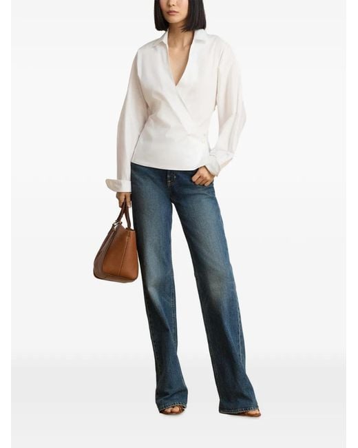 Ralph Lauren White Devra Wrap-Style Blouse