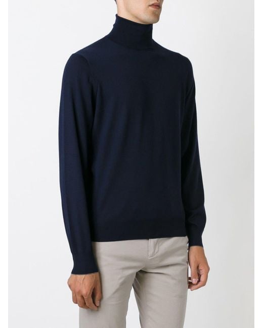 Brunello Cucinelli Wool Roll Neck Sweater in Blue (Black) for Men - Lyst