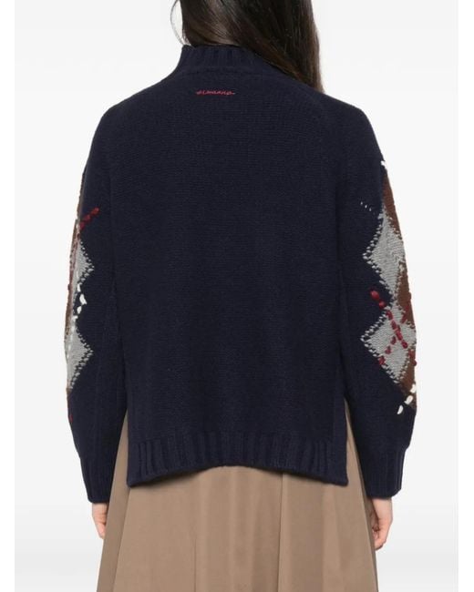 ERMANNO FIRENZE Blue Argyle-Knit High-Neck Knit