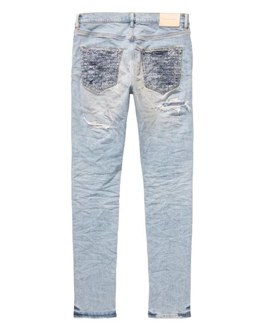 Purple Brand Blue Distressed Low-Rise Skinny Jeans for men