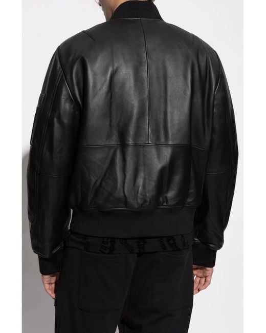 Versace Jeans Couture Black V-Emblem Leather Bomber Jacket for men