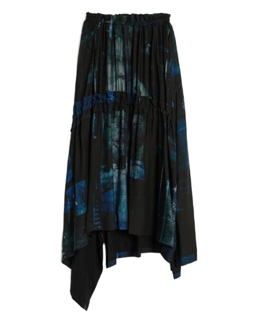 Y's Yohji Yamamoto Black Abstract-Print Maxi Skirt