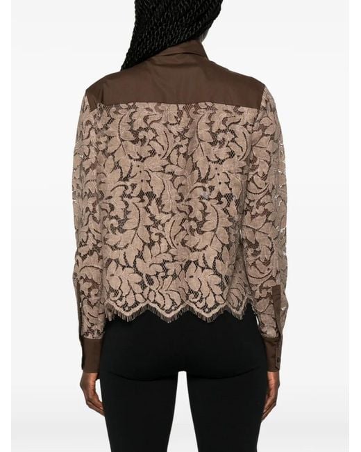 Pennyblack Brown Lace-Overlay Panelled Shirt