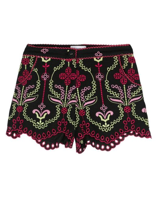 Charo Ruiz Black Mason Floral-embroidered Shorts