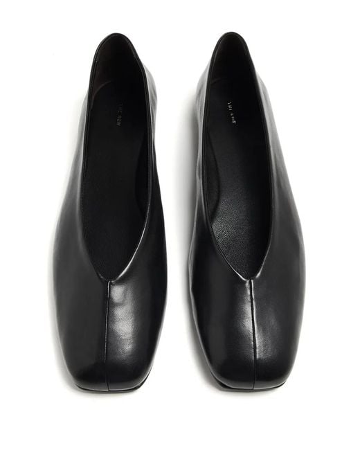 The Row Black Leather Ballerina Shoes