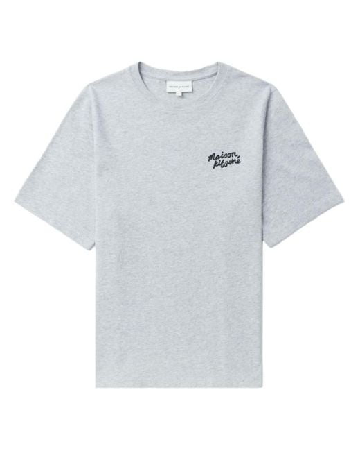 Maison Kitsuné Gray Logo-embroidered Cotton T-shirt