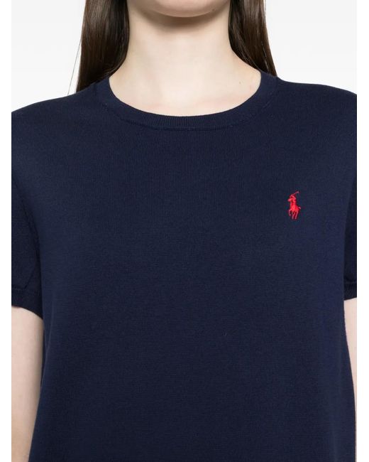 Polo Ralph Lauren Blue Logo-Embroidered Knit Top