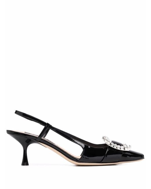 Sergio Rossi Black Embellished-Buckle Mules