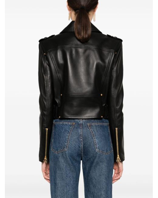 Balmain Black Notched-lapels Leather Jacket