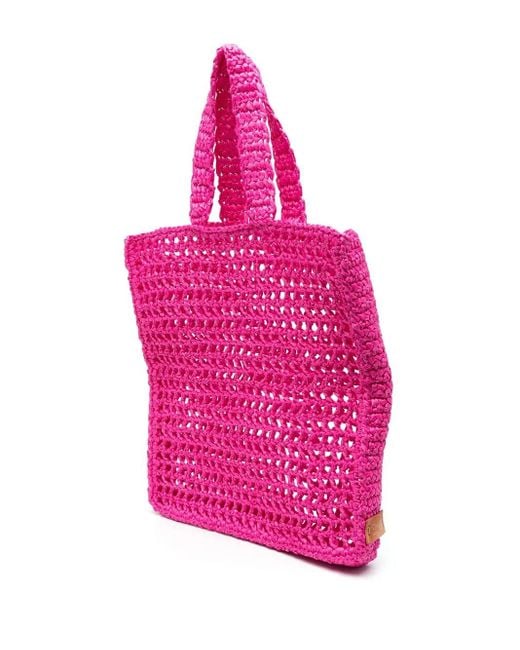 Chica Pink Straw Logo-Patch Tote Bag