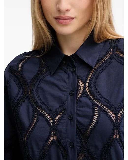 Mos Mosh Blue Nolin Openwork Collared Shirt