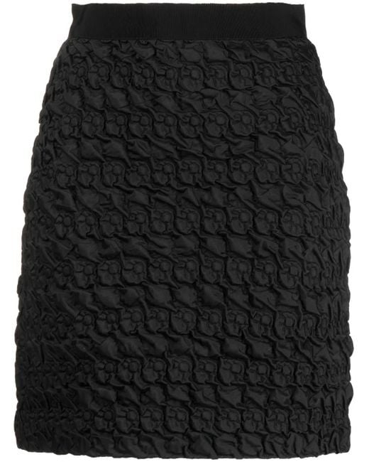 Gemy Maalouf Black Embossed-Finish High-Waist Miniskirt