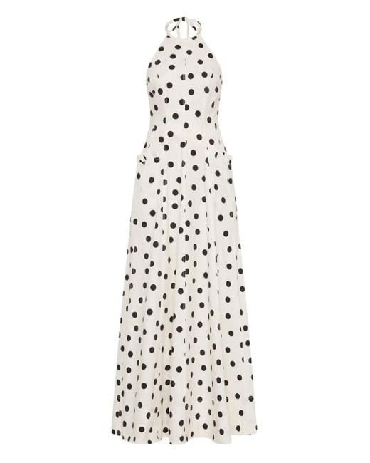 Rebecca Vallance White Halterneck Polka Dot Maisie Maxi Dress