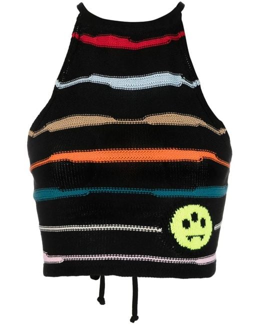 Barrow Black Stripe-Pattern Halterneck Top