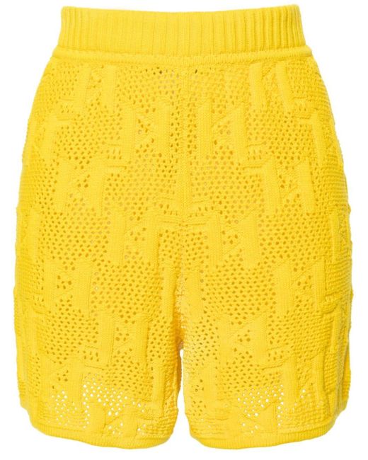 Karl Lagerfeld Yellow Crochet Cotton Mini Shorts