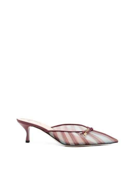 Fendi Pink Tulle Striped Mules