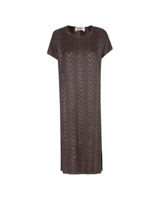 MEIMEIJ Women's Brown Textured Short-Sleeve Dress