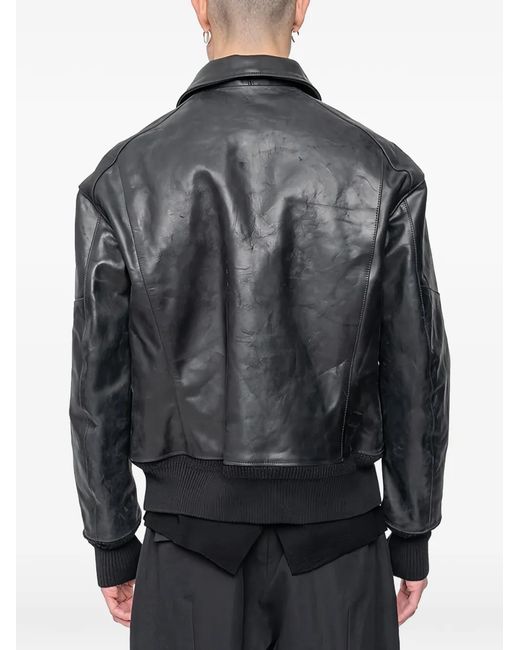 The Viridi-anne Gray Zip-Up Leather Jacket for men